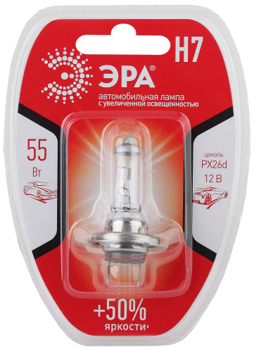 Б0037578 ЭРА Автолампа   Н7  12V 55W +50% Px26d BL  (лампа головного света, противотуманные огни) (10/100/210